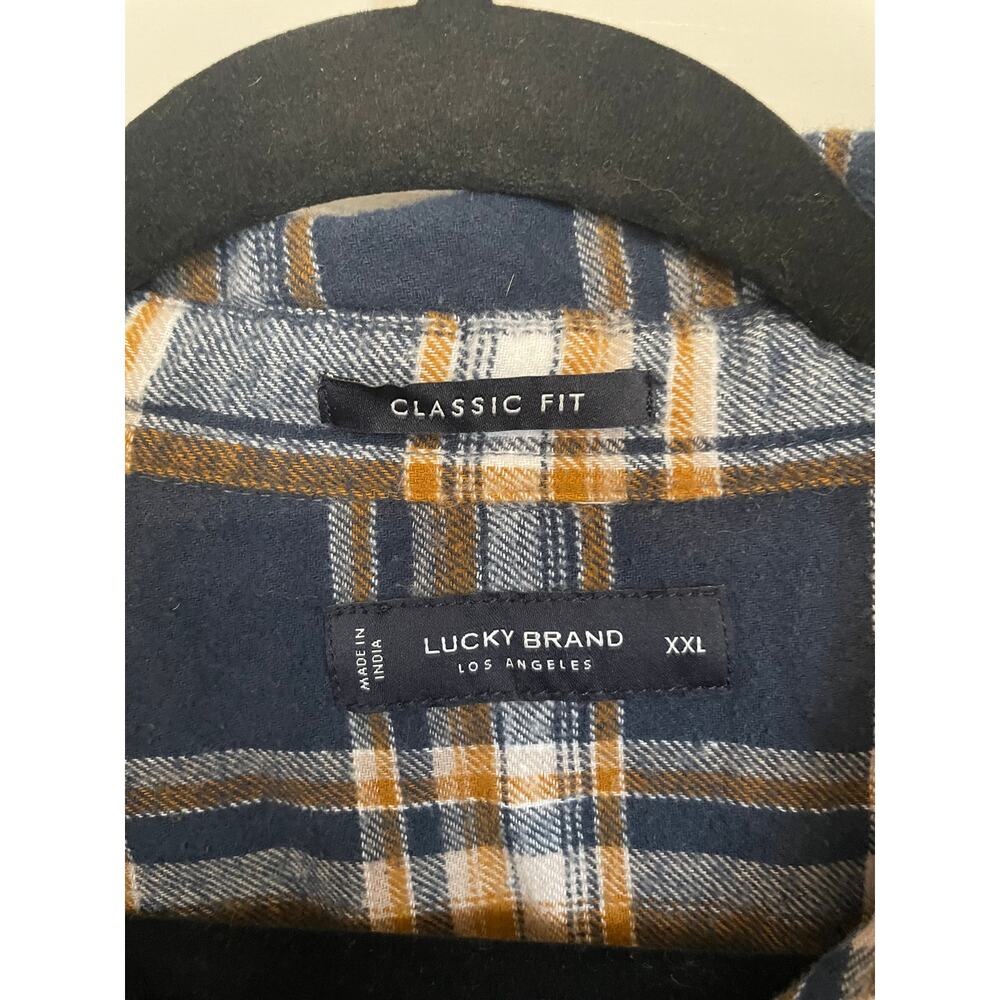 Lucky Brand XXL Womens Button Up Top Long Sleeve Flannel 100% Cotton Blue Yellow - Picture 3 of 12